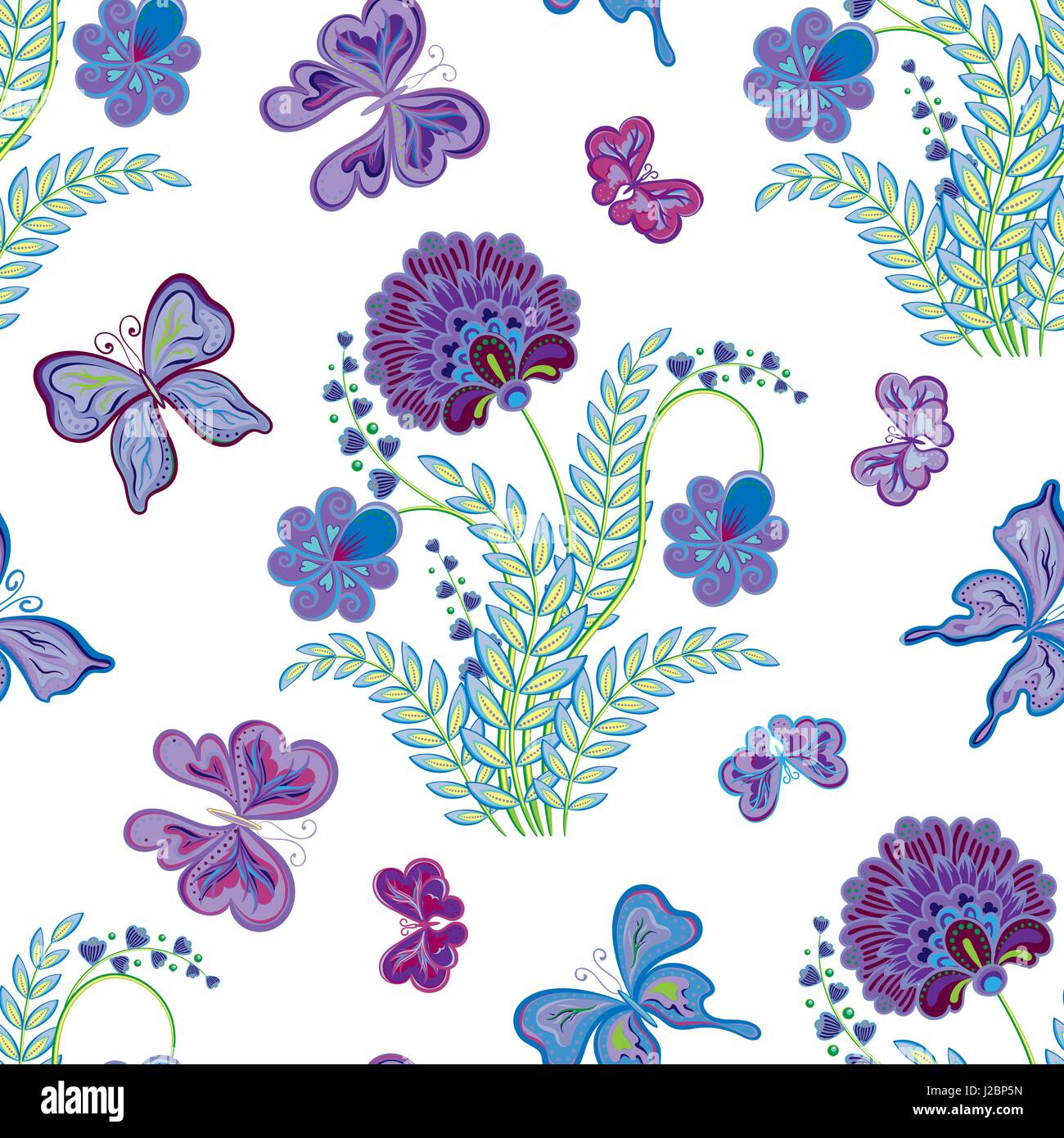 Seamless texture with flowers and butterflies. Endless floral pattern ...