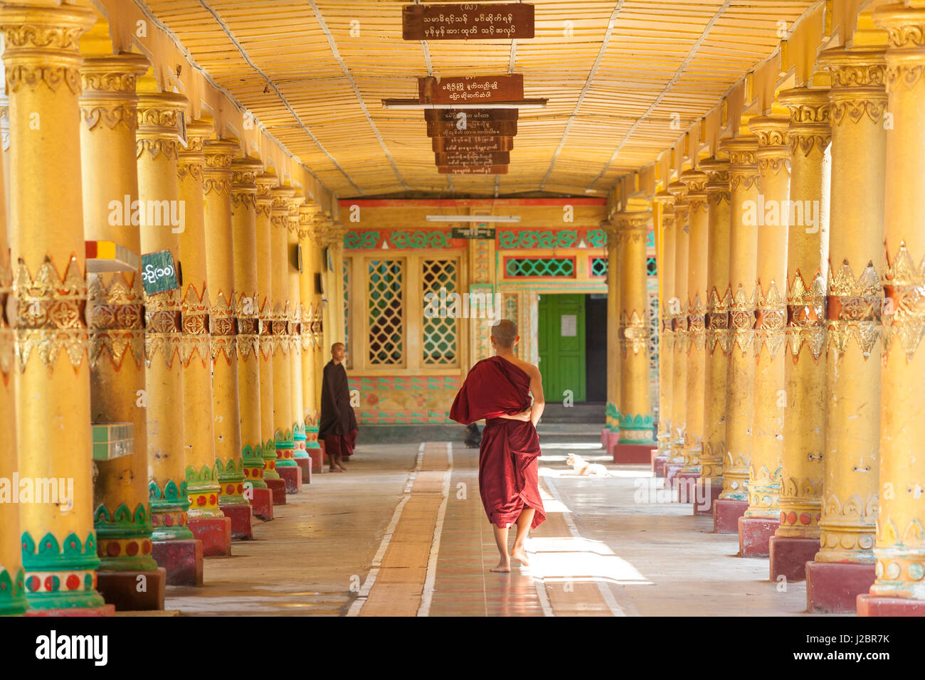 Monk, Kha Khat Wain Kyaung monastery, Bago (Pegu), Burma Stock Photo ...