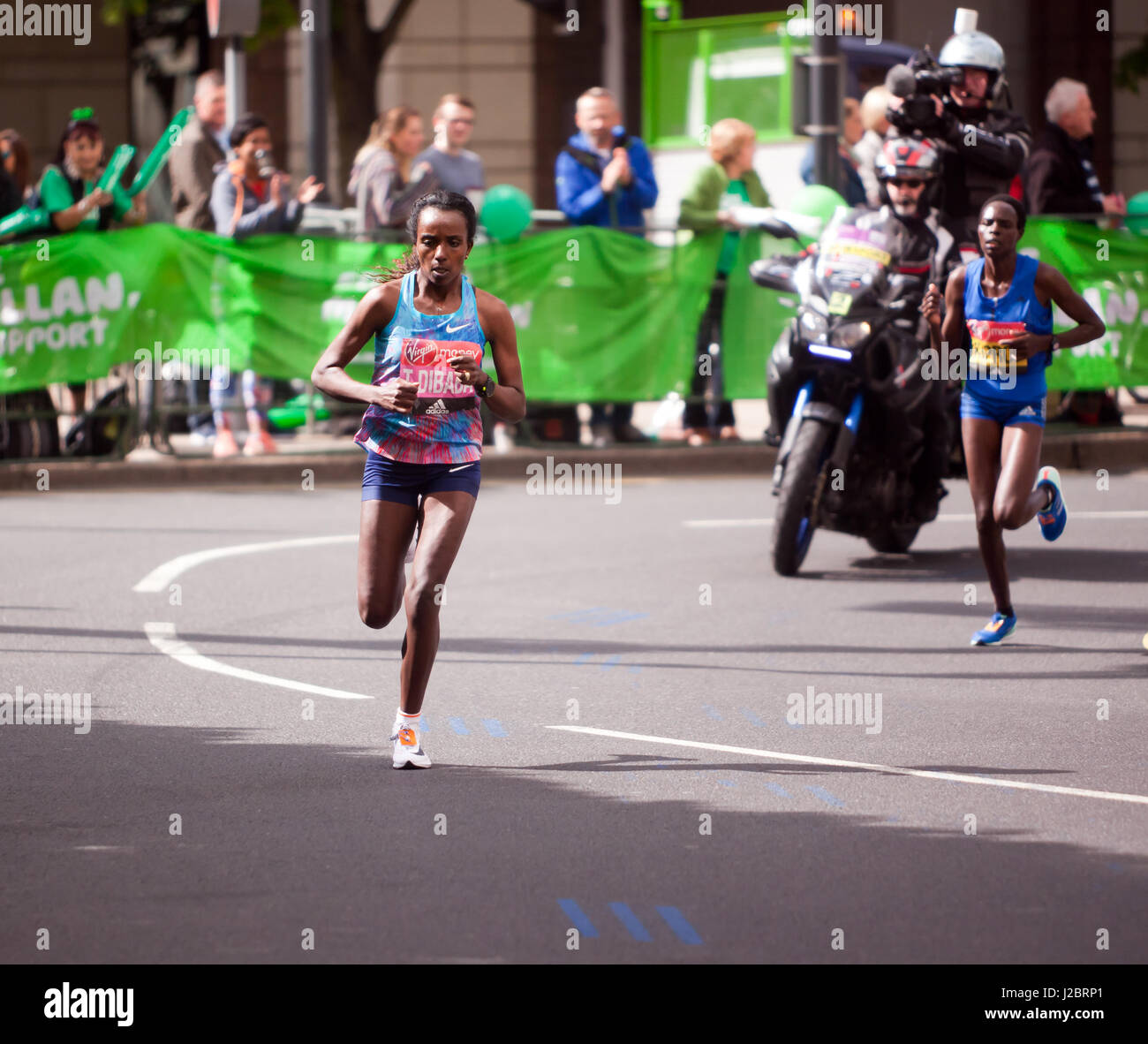 Tirunesh Dibaba from Ethiopia, competing in the 2017 London Marathon, She went on to finish second in a time of 02:17:56 Stock Photo