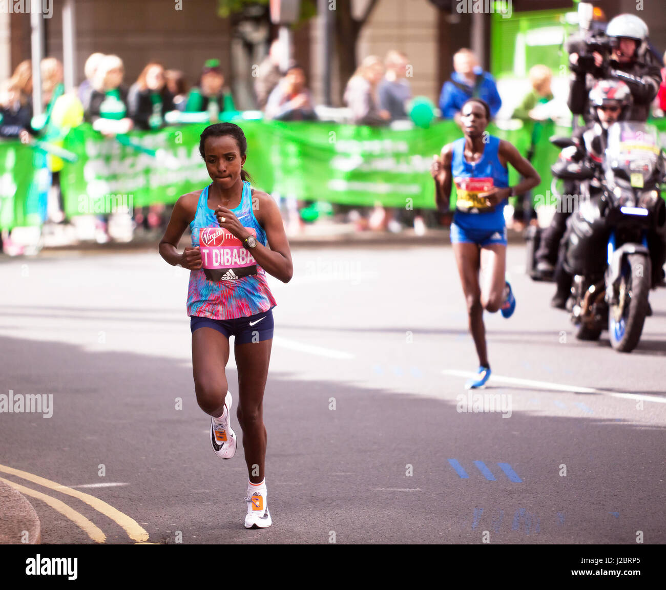 Tirunesh Dibaba from Ethiopia, competing in the 2017 London Marathon, She went on to finish second in a time of 02:17:56 Stock Photo