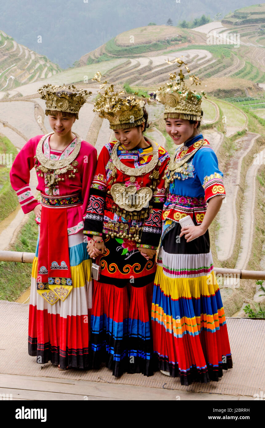 Zhuang woman in traditional dress at the Dragon Spine Rice Terraces Long  Sheng, China Stock Photo - Alamy