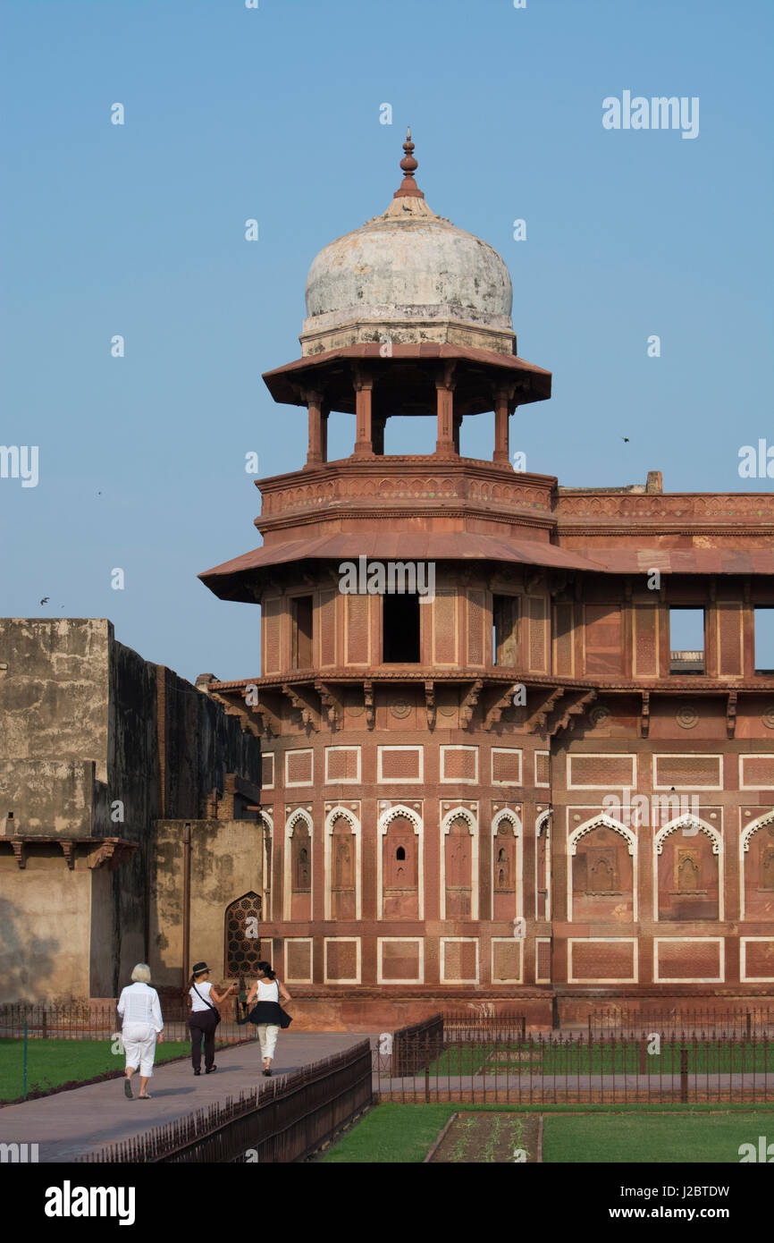 India, Agra. The Red Fort of Agra. This sandstone fortress was once the