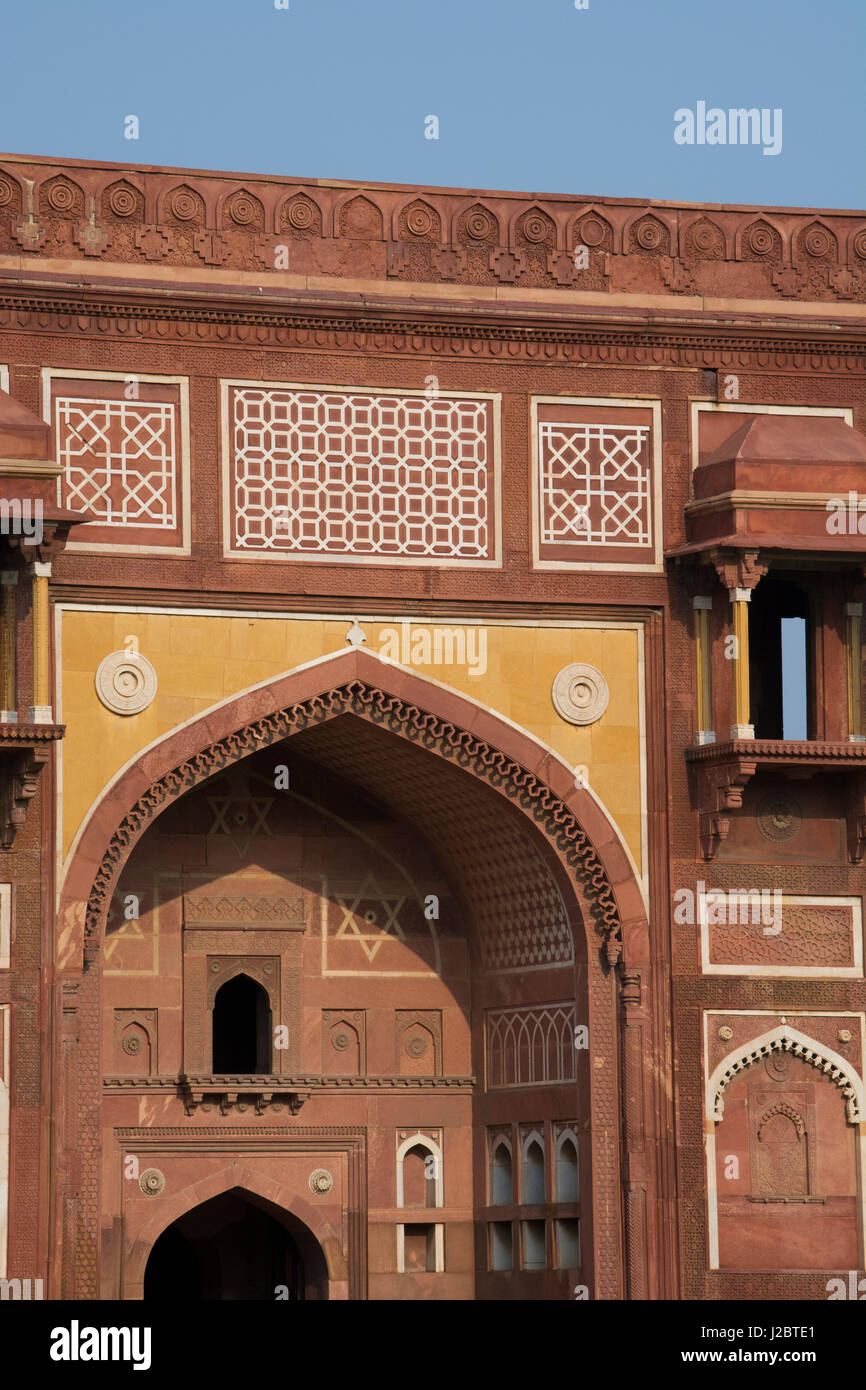 India, Agra. The Red Fort of Agra. This sandstone fortress was once the