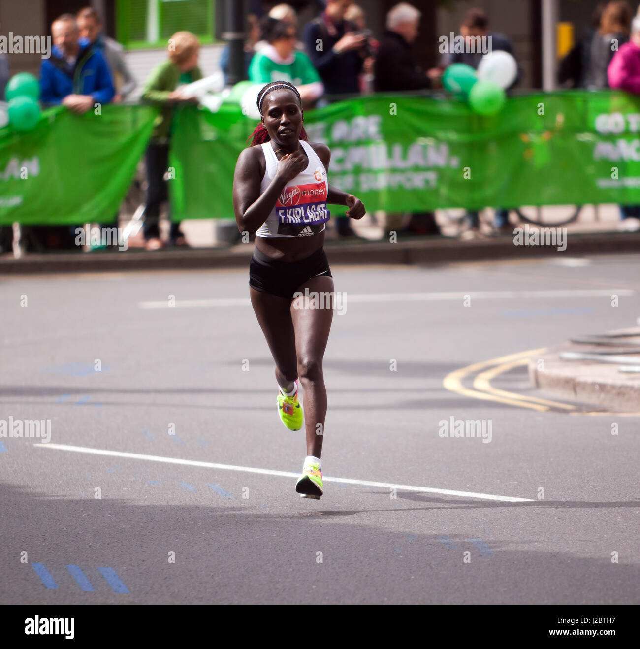 Florence Kiplagat of Kenya, competing in the 2017 London Marathon. She went on to finish 9th in a time of 02:26:25 Stock Photo