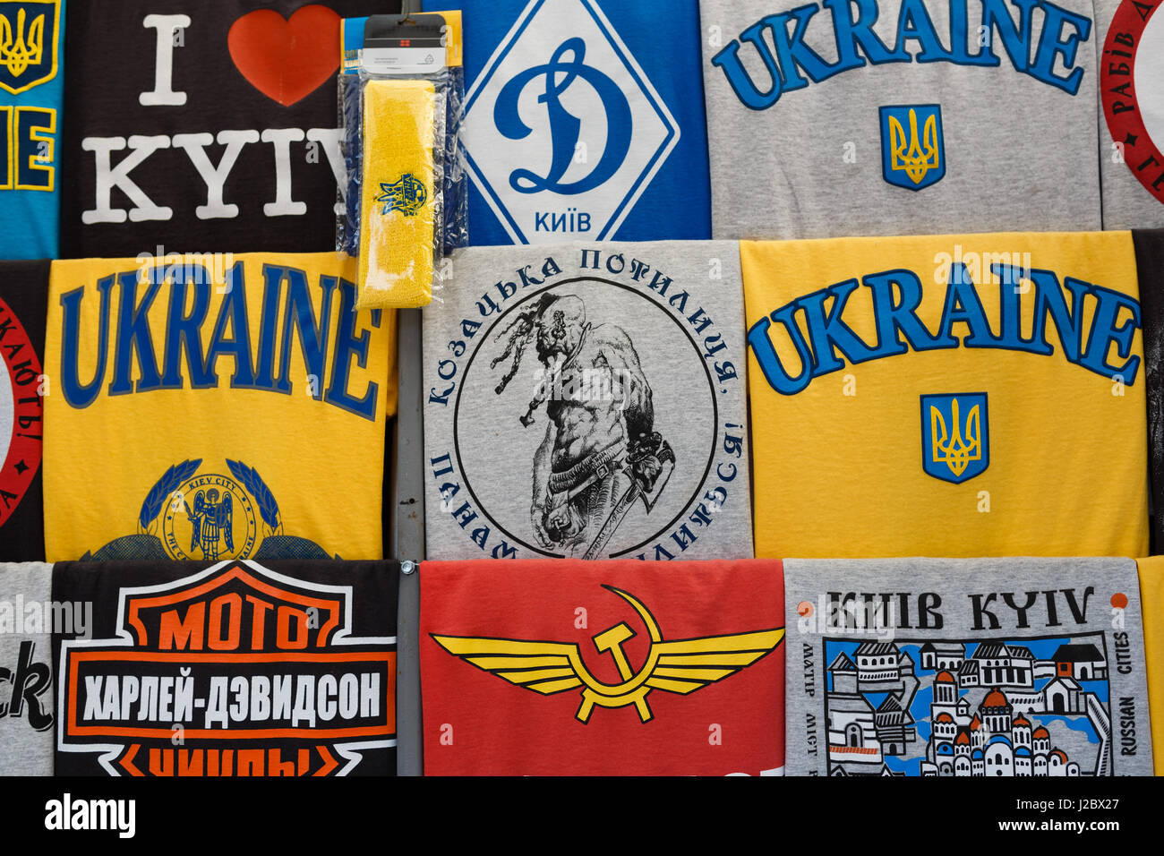 Kiyv, Ukraine - October 02 2016: Trade shop with T-shirts on Andrew Descent in Kiyv Stock Photo