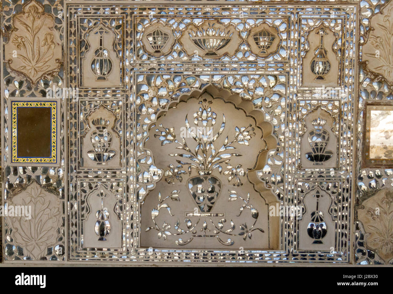 Architectural detail. Diwan-i-Khas, Glass Palace. Hall of private Audience. Amber Fort. Jaipur Rajasthan. India. Stock Photo