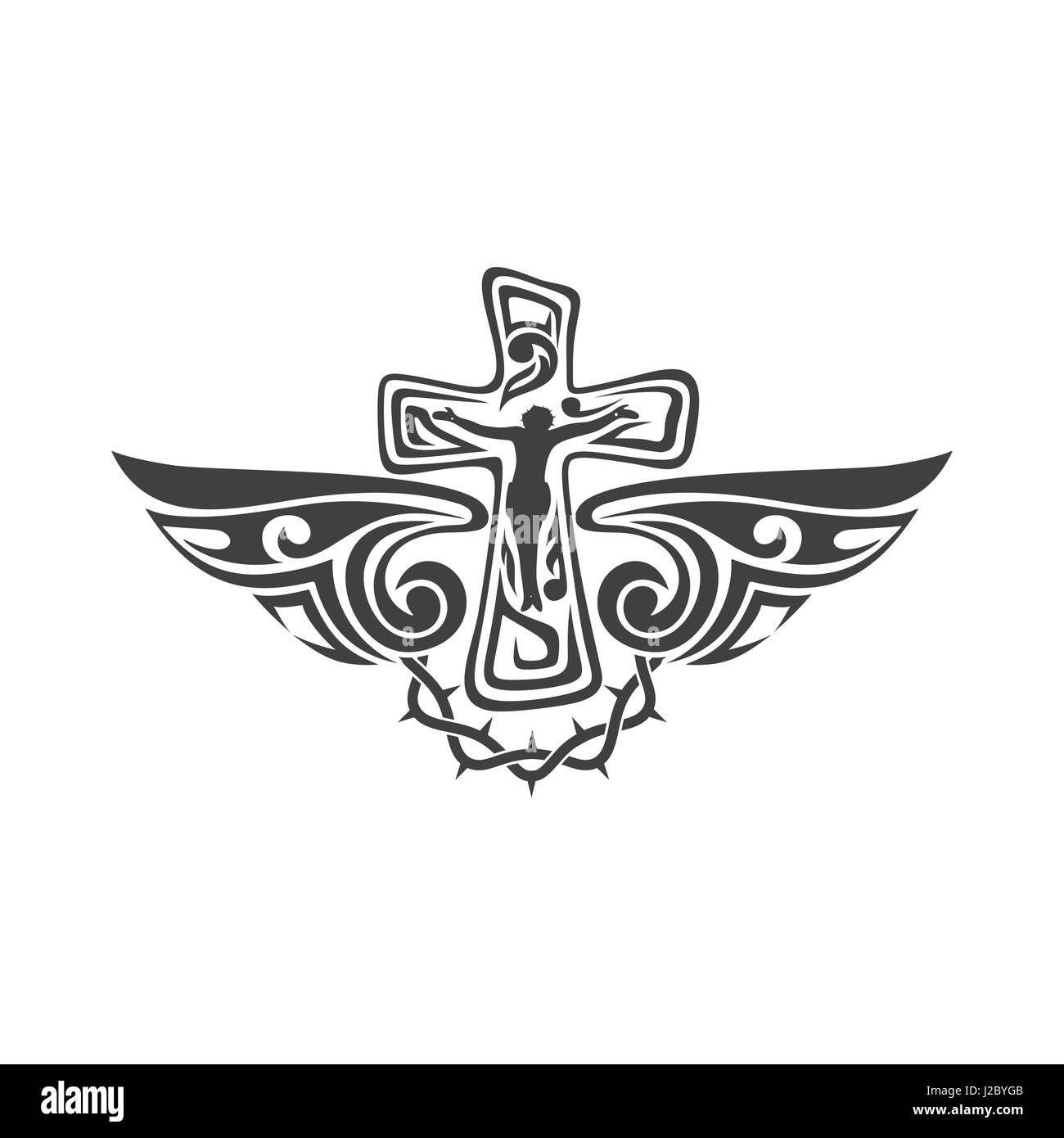 Gothic and tattoo marks. Christian symbols. Cross and Holy Spirit wings  Stock Vector Image & Art - Alamy