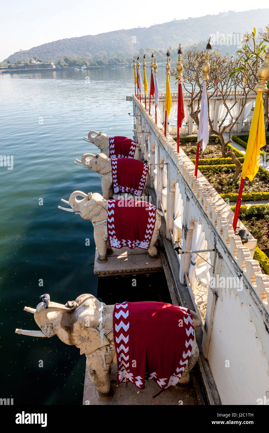Elephants guarding Palace hotel. Jag Niwas. Lake Pichola. James Bonds