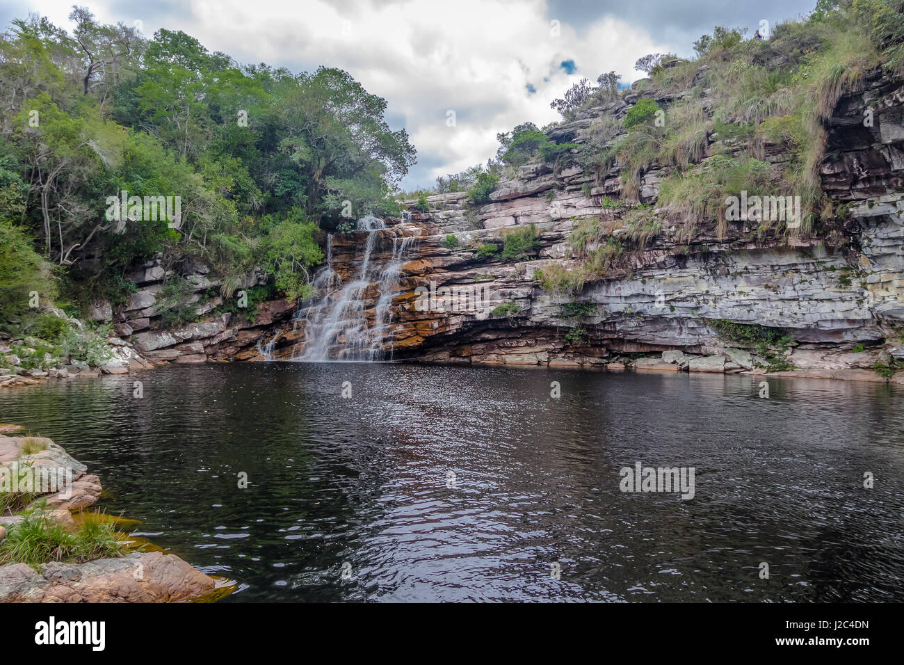 Poco do Diabo Waterfall in Mucugezinho River in Chapada Diamantina - Bahia, Brazil Stock Photo