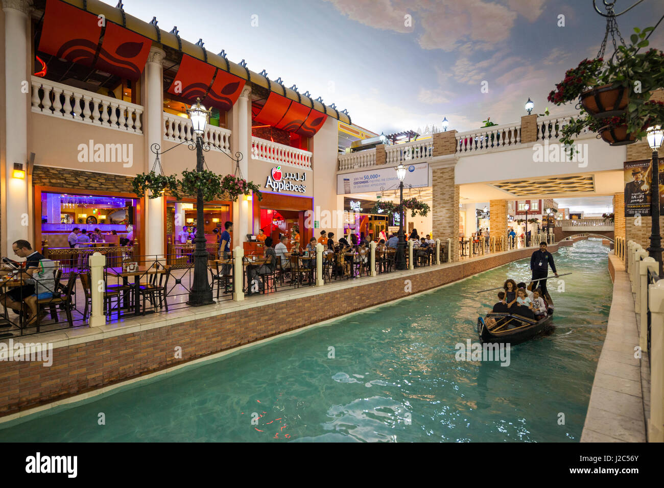 Qatar, Doha, Villaggio Shopping Mall, interior with Venetian Gondola Canal Stock Photo