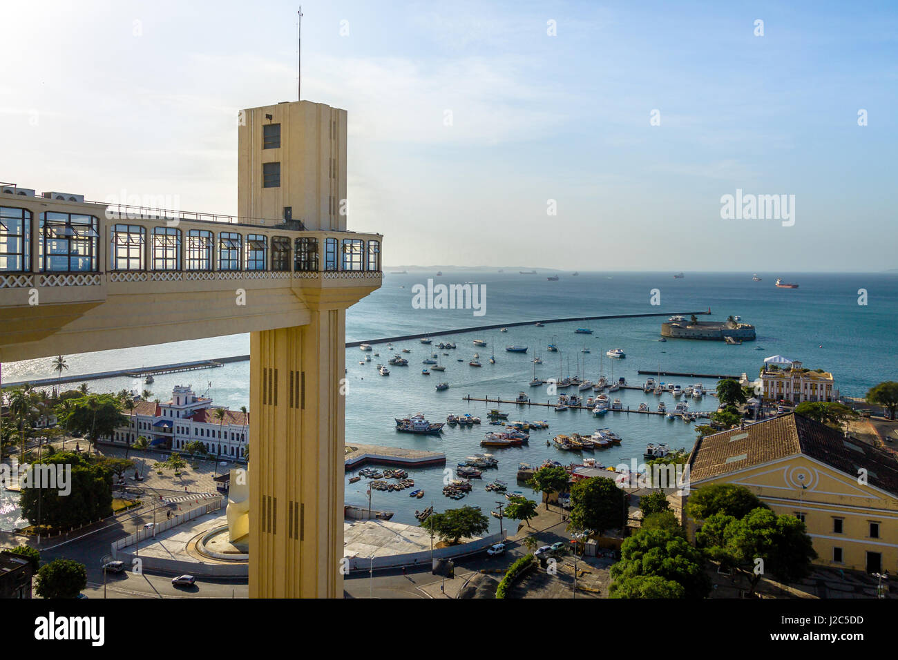 Elevador Lacerda (Lacerda Elevator) at sunset - Salvador, Bahia, Brazil Stock Photo