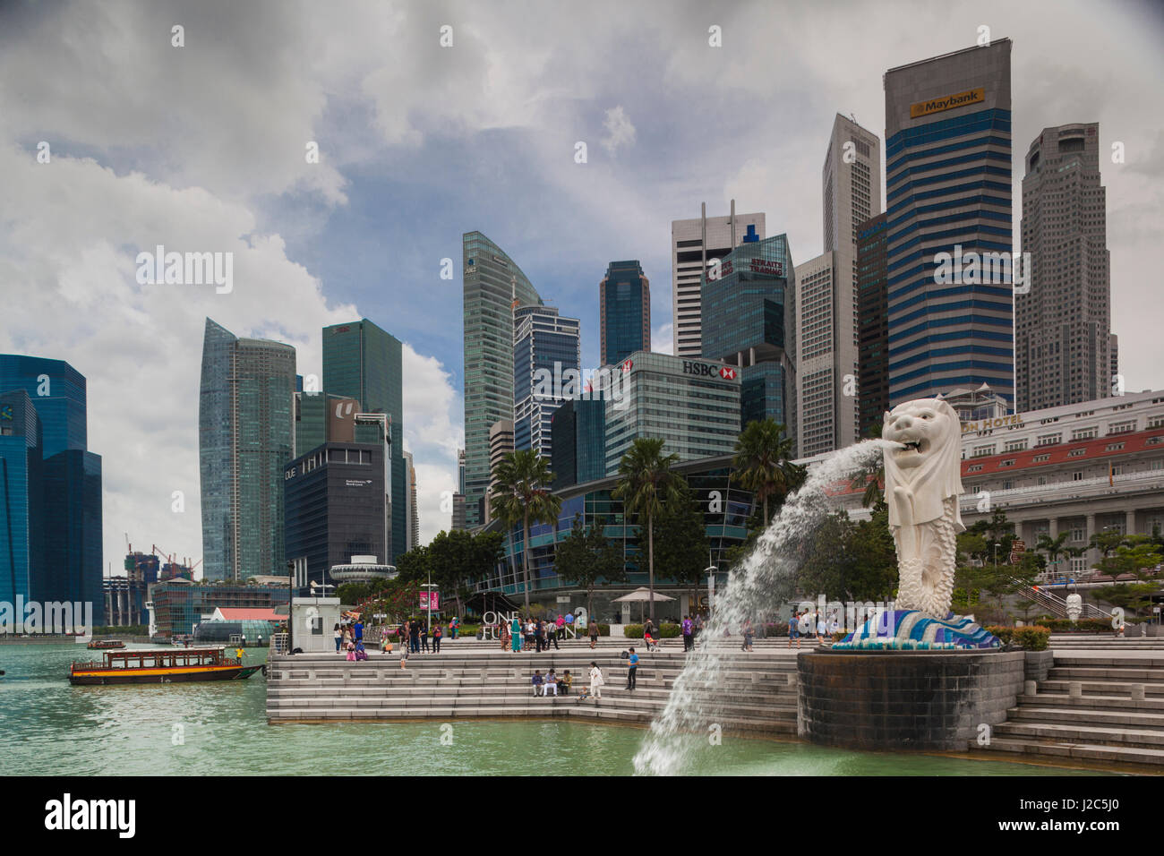 Singapore, city skyline and The Merlion, daytime Stock Photo