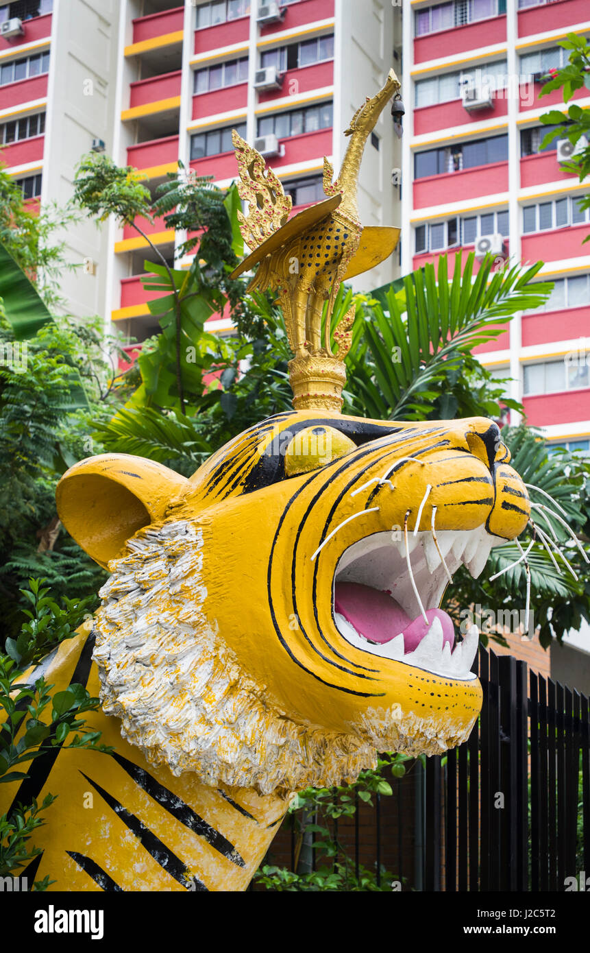 Singapore, Little India, Buddha Gaya Temple, tiger statue Stock Photo