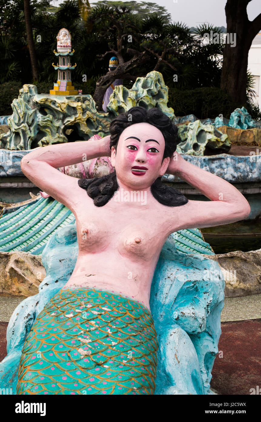 Singapore, Haw Par Villa, formerly known as Tiger Balm Gardens, Chinese-themed statue of mermaid Stock Photo