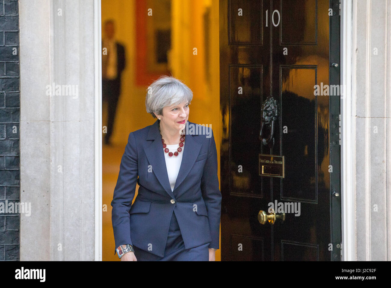 Prime  Minister,Theresa May,leaves 10 Downing street,for Prime Ministers Questions at the House of Commons Stock Photo