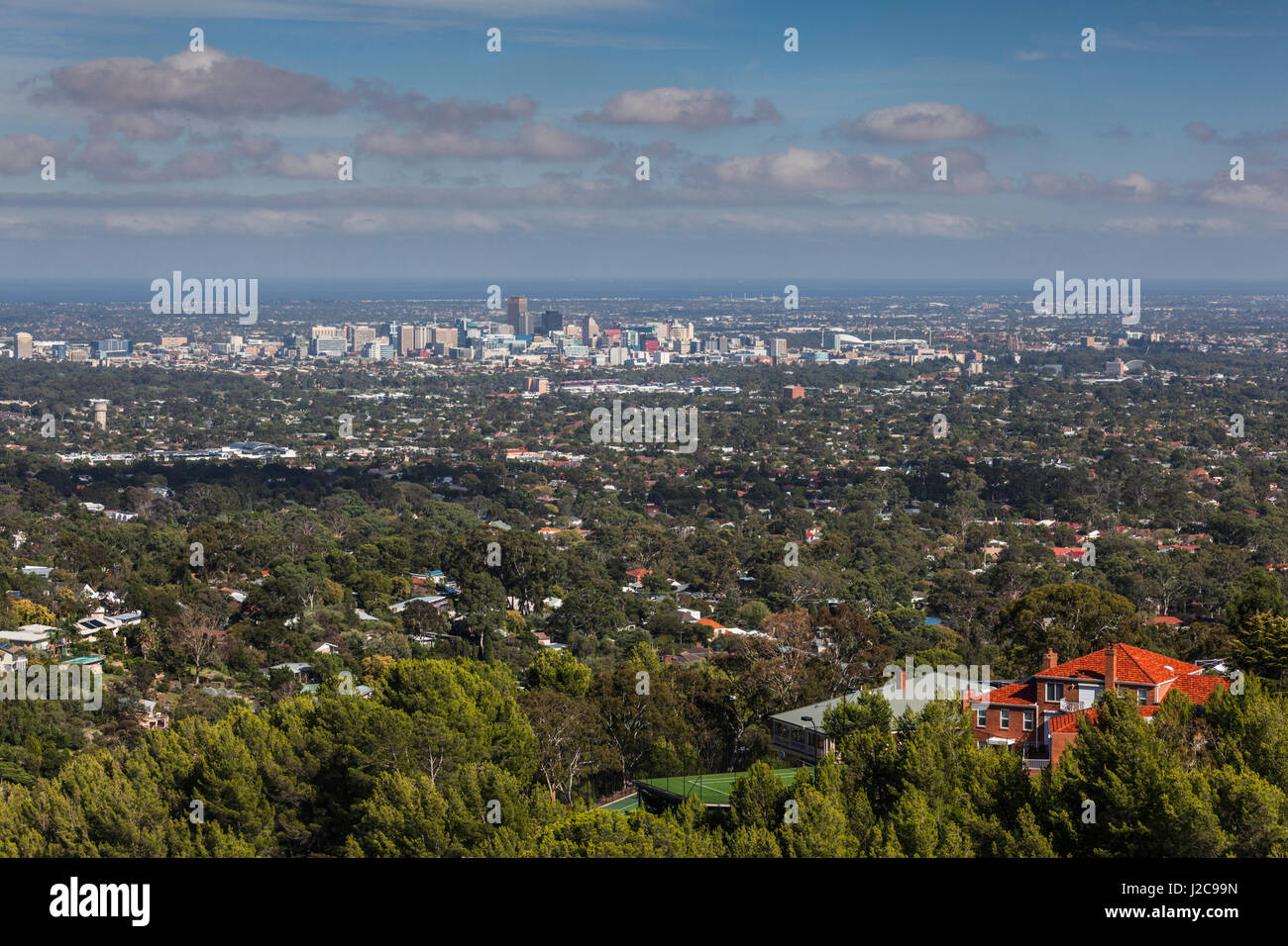 Australia, Adelaide Hills, Crafers, elevated skyline of Adelaide from the Mount Lofty Summit Stock Photo