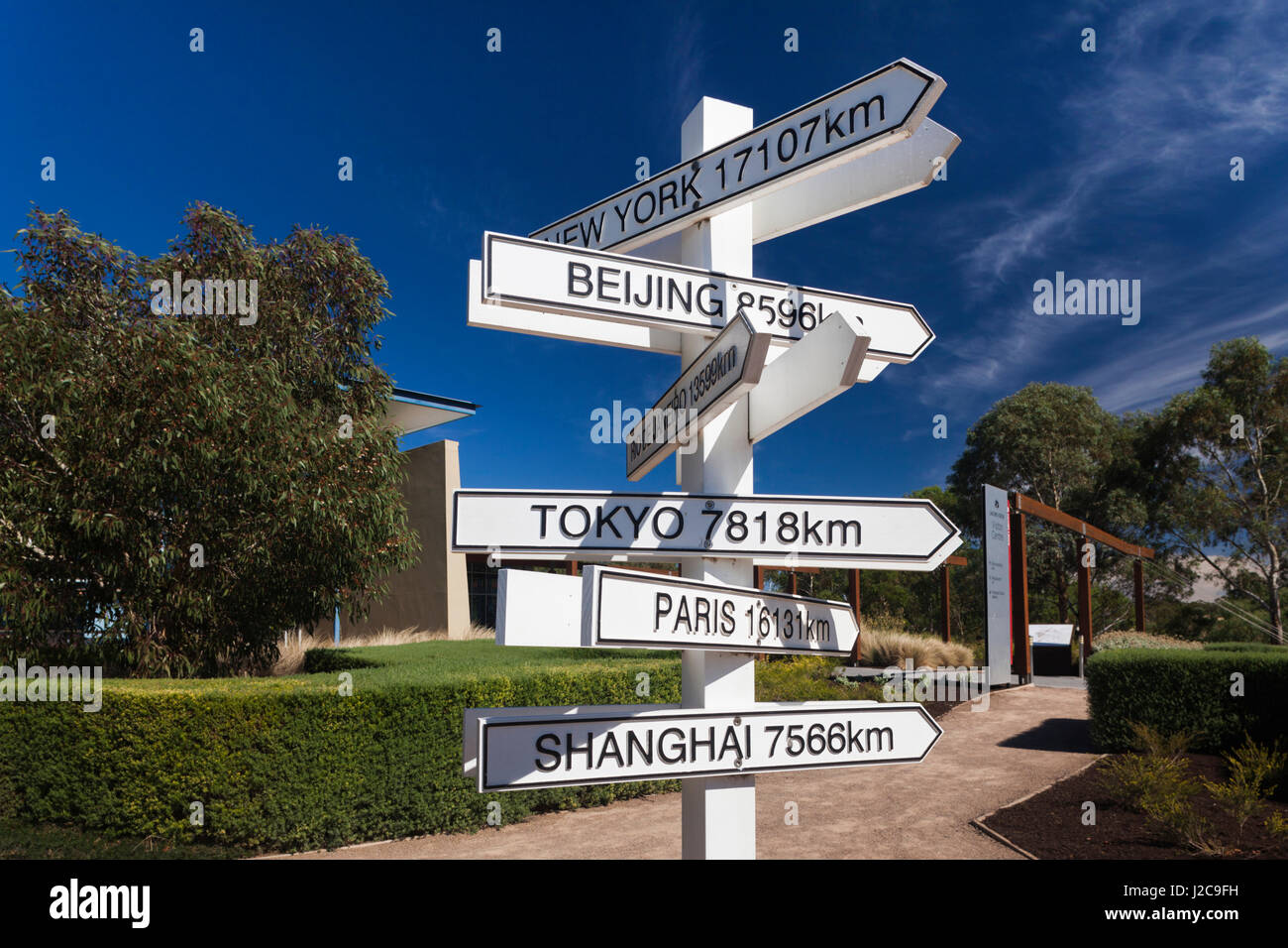Australia, Barossa Valley, Rowland Flat, Jacob's Creek Winery, visitor center, directional signs Stock Photo