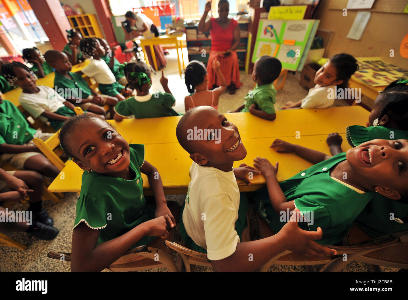Dominica, Roseau, Preschool Social Center, upper view of schoolchildren
