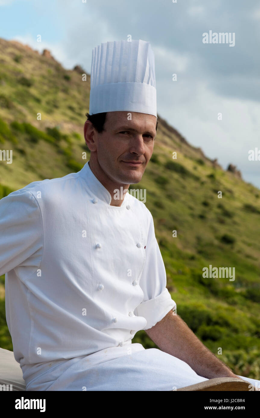 Chef Stephane Mazieres, Le Gaiac Restaurant, Le Toiny Hotel, Ande de Toiny, Saint Barthelemy, Caribbean Stock Photo