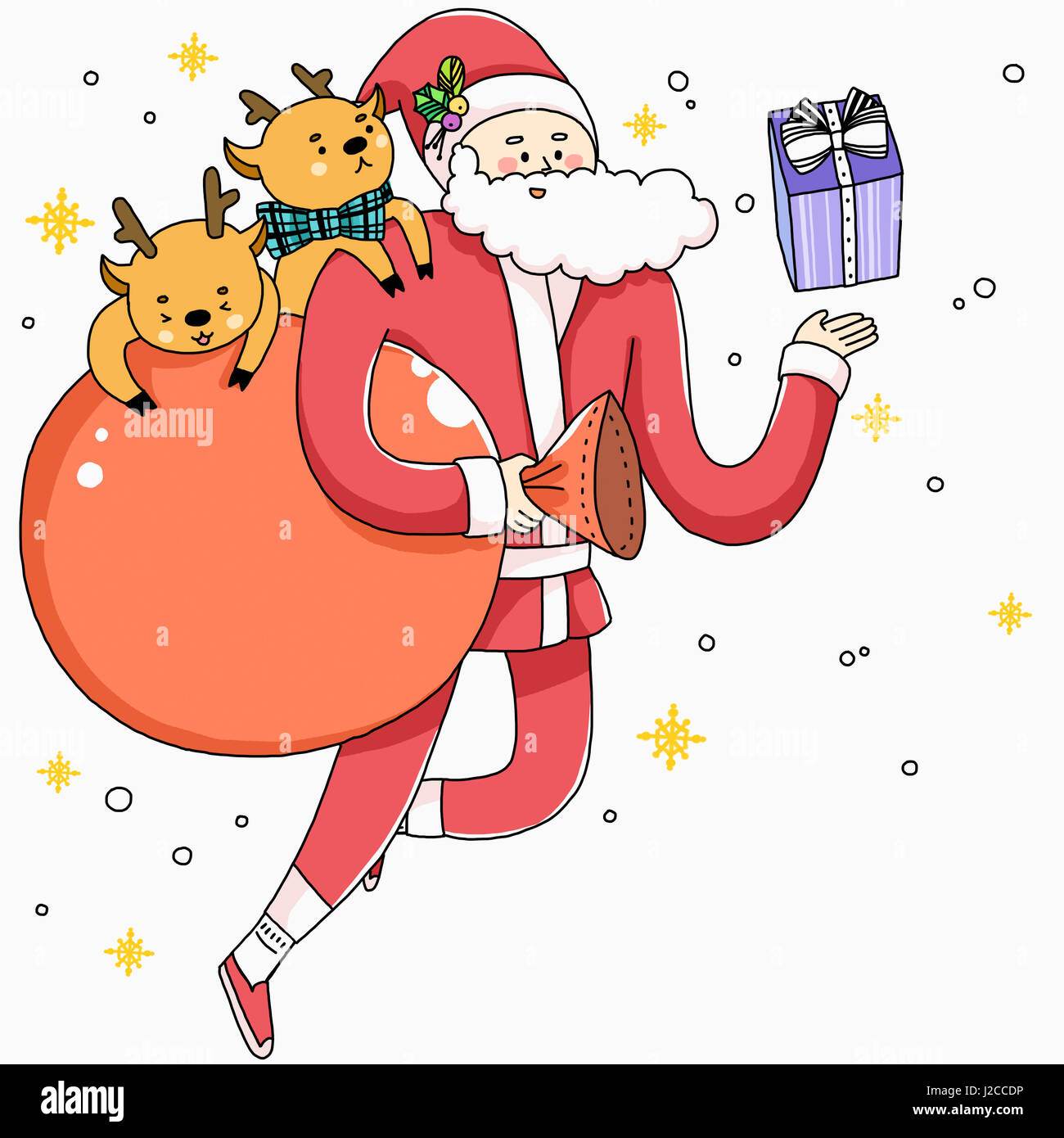 Smiling santa holding present bag Stock Photo - Alamy