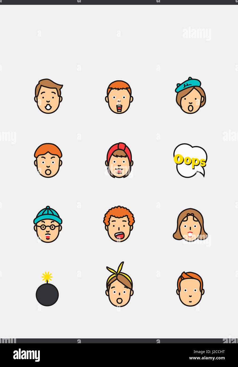 Icons of surprised faces Stock Photo - Alamy