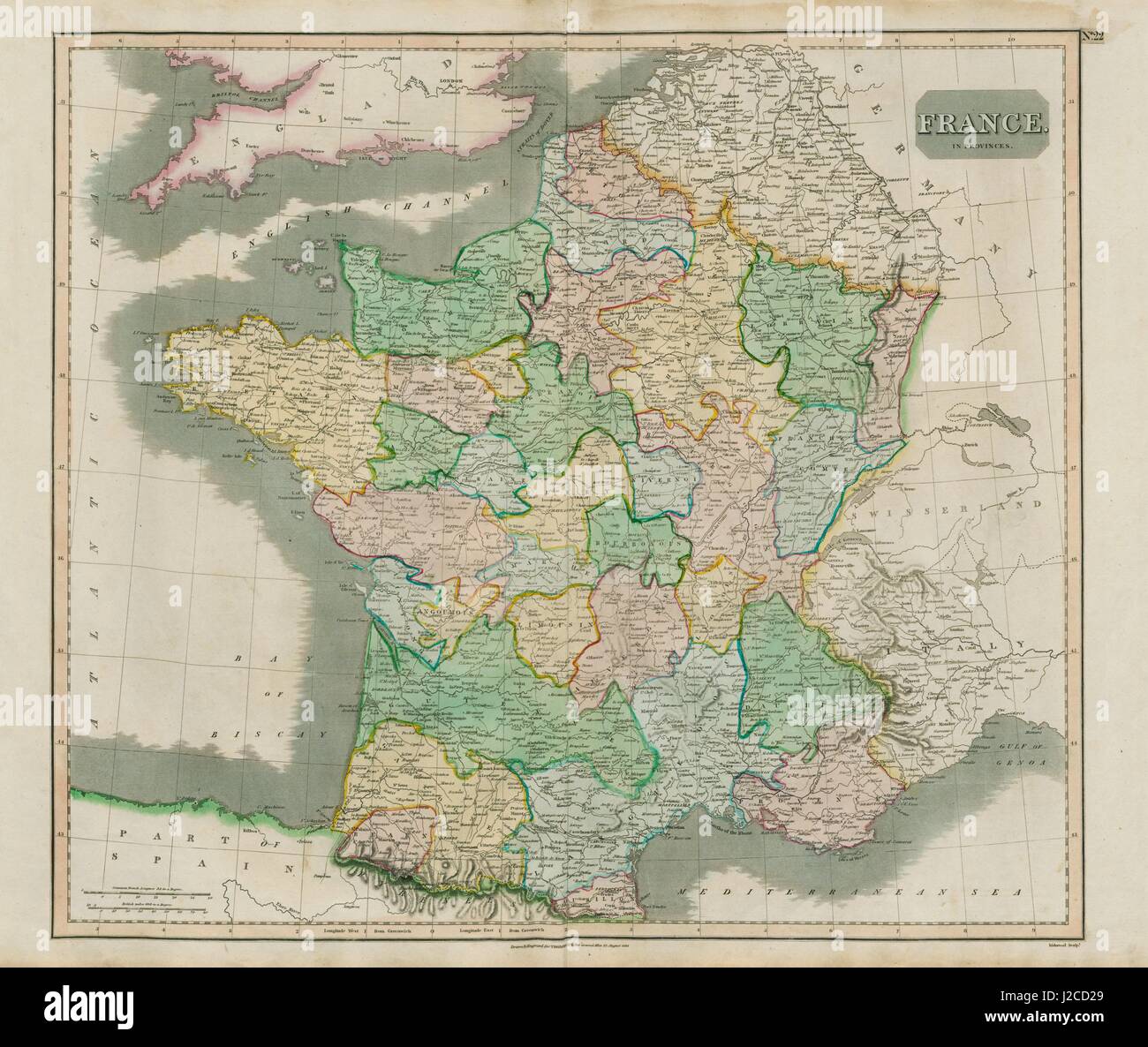 'France in provinces', before the Revolution, w/o Savoy & Nice. THOMSON 1817 map Stock Photo