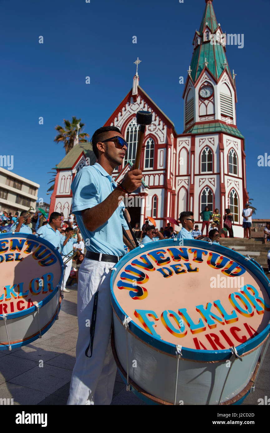 Band of a Morenada Dance Group performing during a street parade at the ...