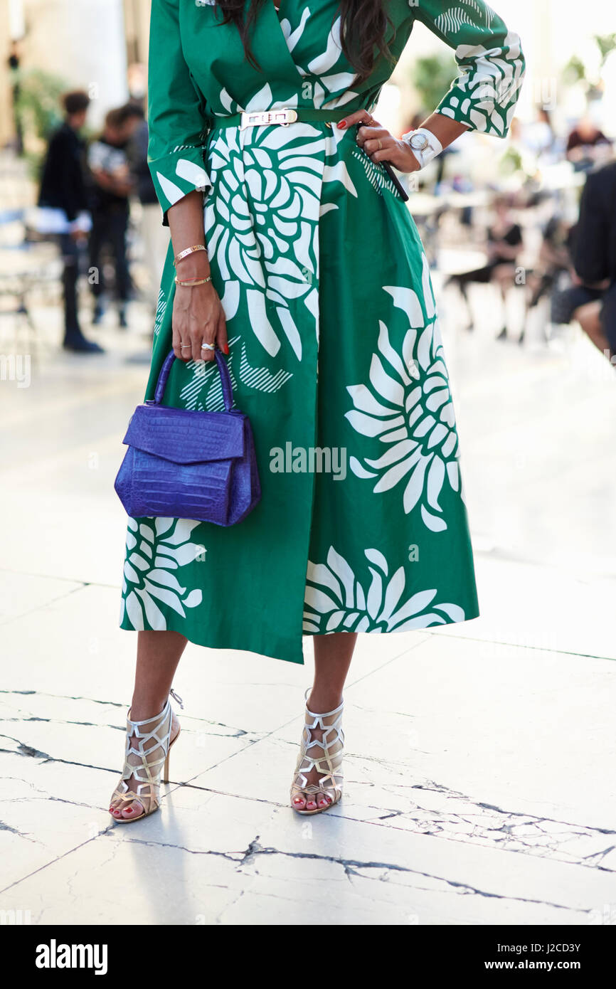 green dress with silver heels