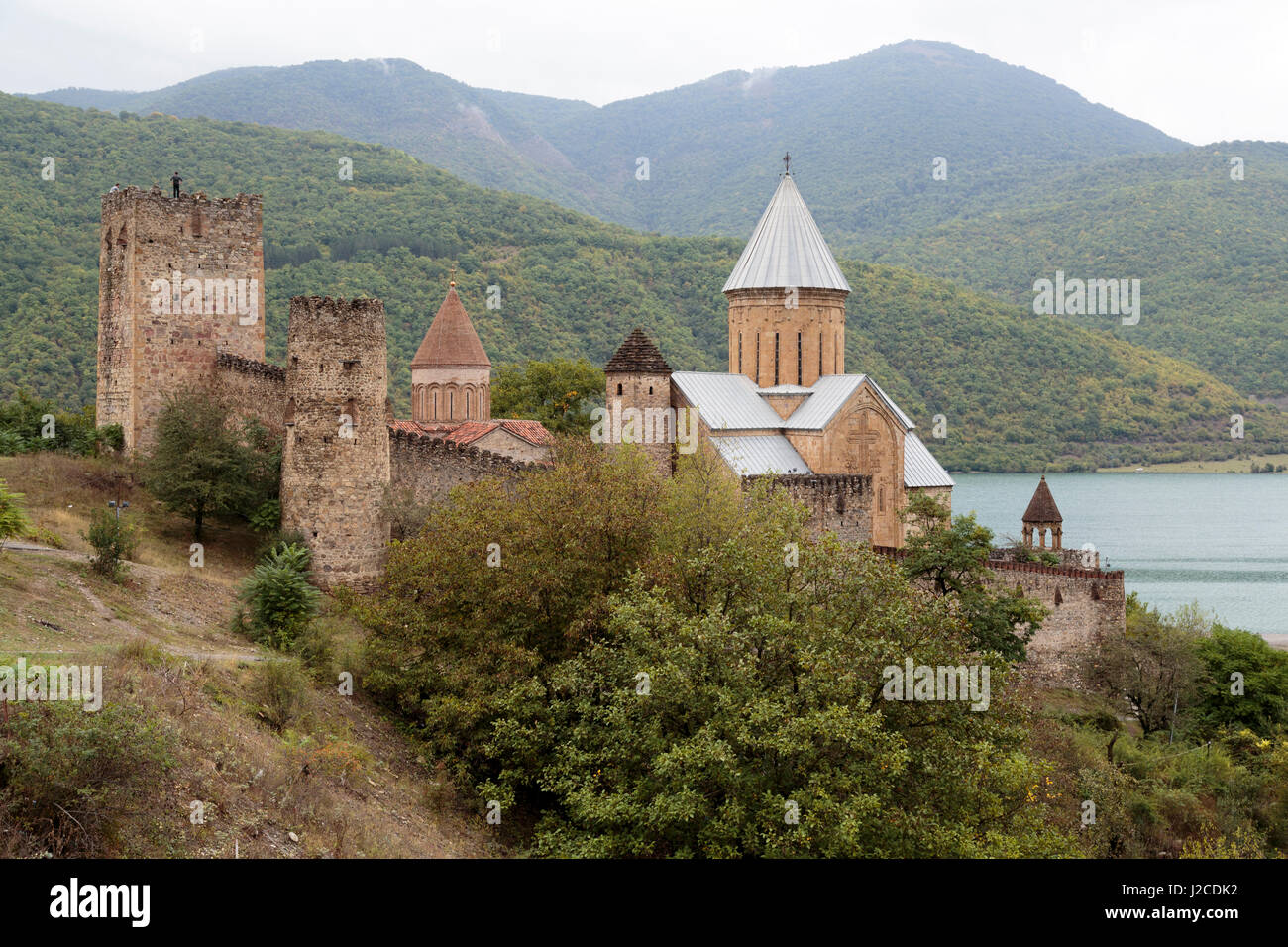 Georgia, Aragvi. The Ananuri Castle complex with the Aragvi river behind it. Stock Photo