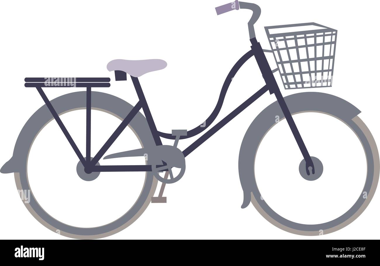 white background with classic bicycle with basket Stock Vector Image