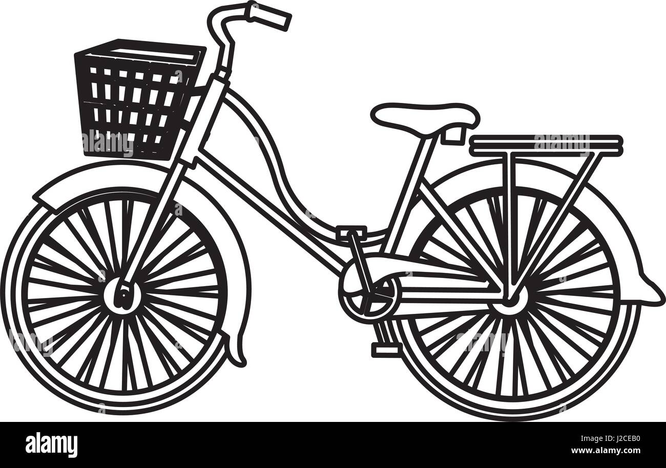monochrome silhouette with classic bicycle with basket Stock Vector
