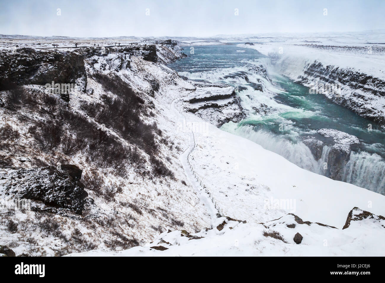 Gullfoss or Golden Waterfall in canyon of Hvita river, one of the most popular natural landmarks of Iceland Stock Photo