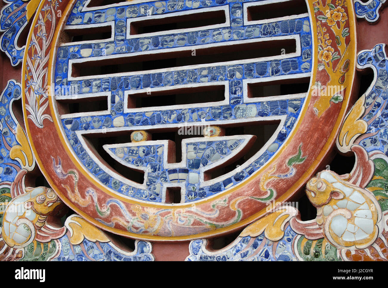 Asia, Vietnam. Decorated window, Hall of the mandarins, The Citadel