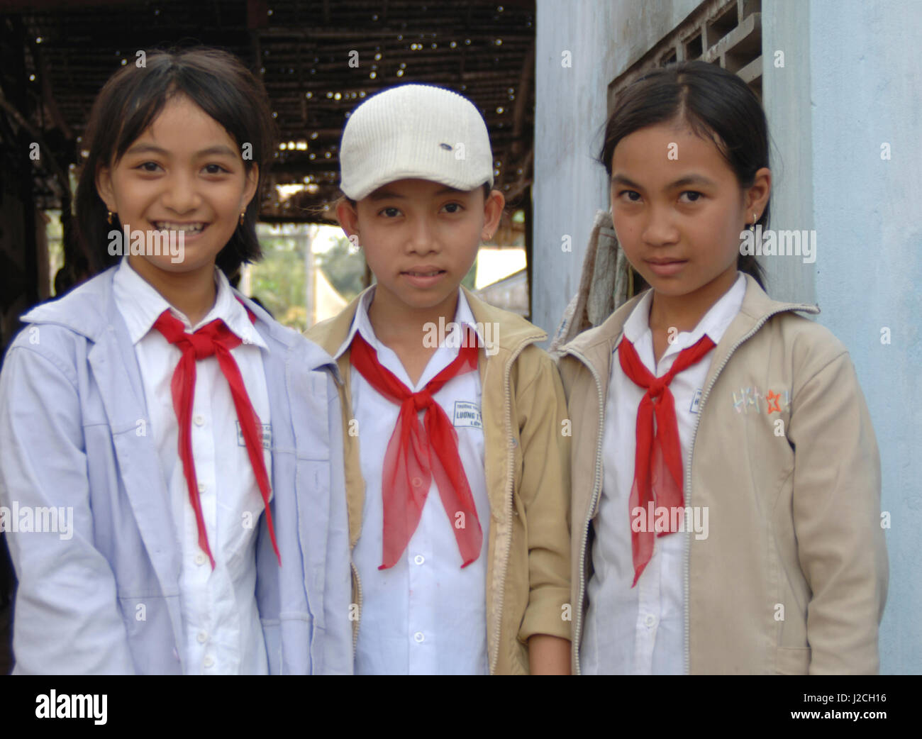 Asia, Vietnam. Vietnamese schoolchildren in uniforms, Vinh Long, Vinh