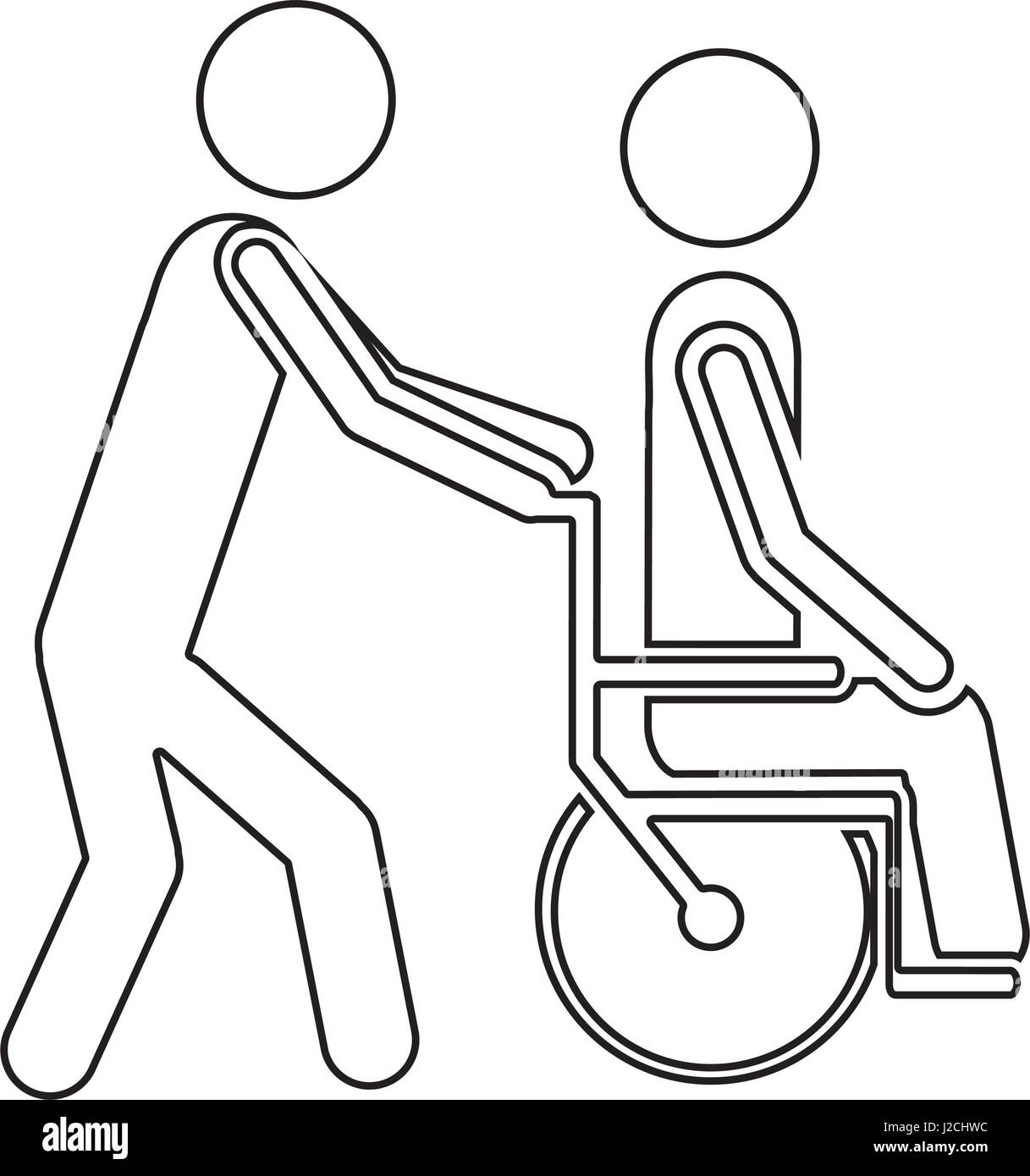 silhouette person helping another push a wheelchair Stock Vector Image ...