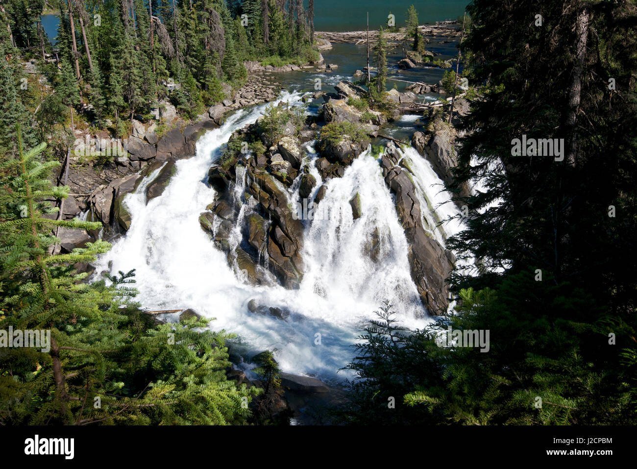 Ghost Lake Falls on the Matthew River in the Cariboo region of British Columbia is one of the most attractive, dramatic falls in the region. (Large format sizes available) Stock Photo