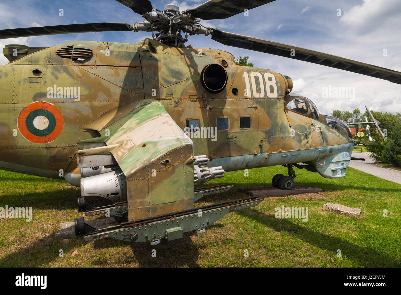 Bulgaria, Sofia, Outdoor Park by the National Museum of Military History, Soviet-era, Mi-24 d/b helicopter gunship, NATO name, 'Hind' Stock Photo