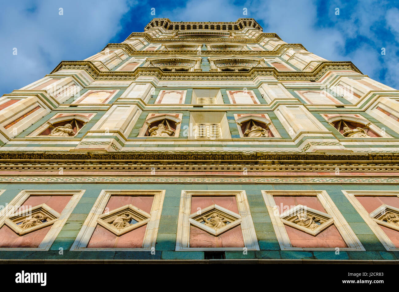 Looking up the Giotto's Campanile, the famous bell tower by Florence Cathedral in Tuscany Stock Photo