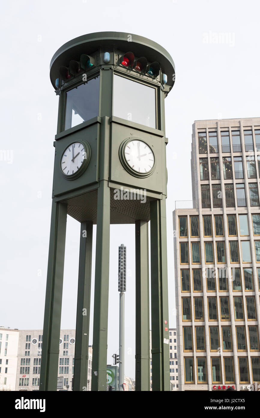 Germany, Berlin. Replica of first traffic light tower in Potsdamer