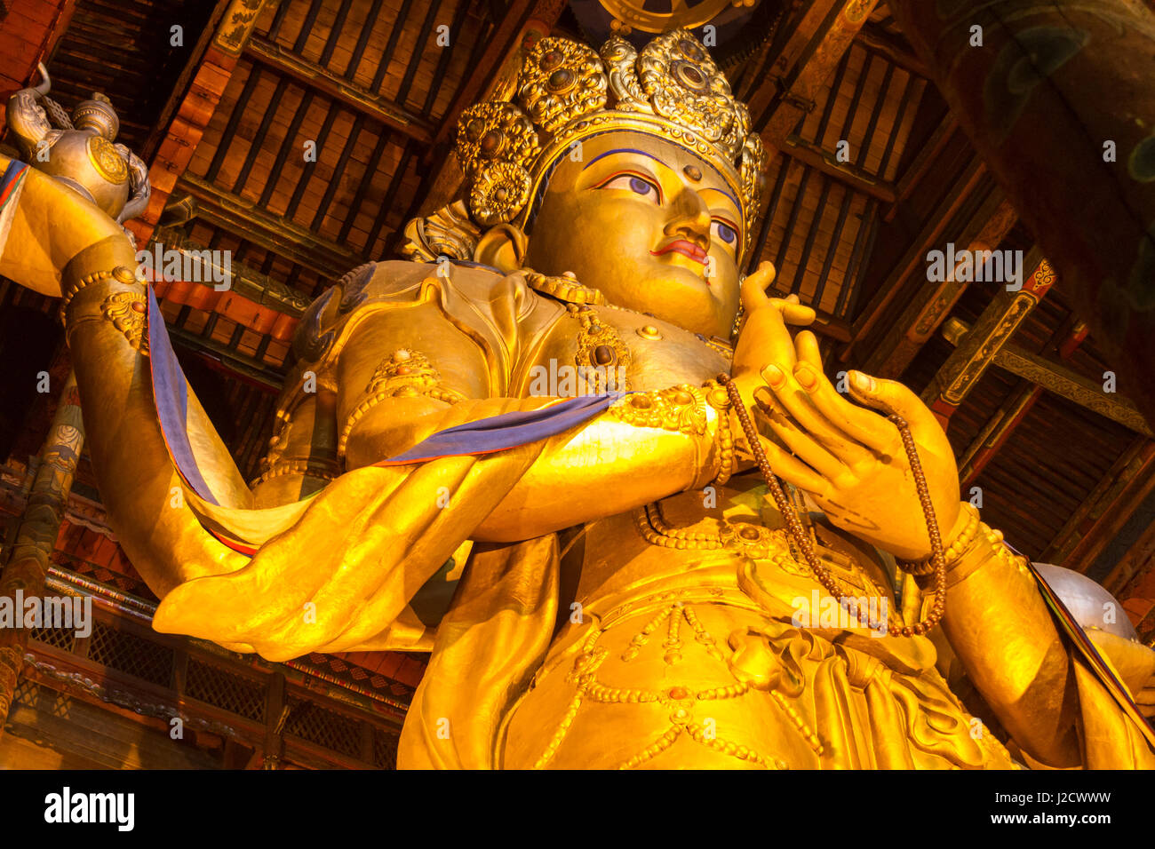26.5 m high gilt statue of Migjid Janraiseg. Giant Buddha at Gandan