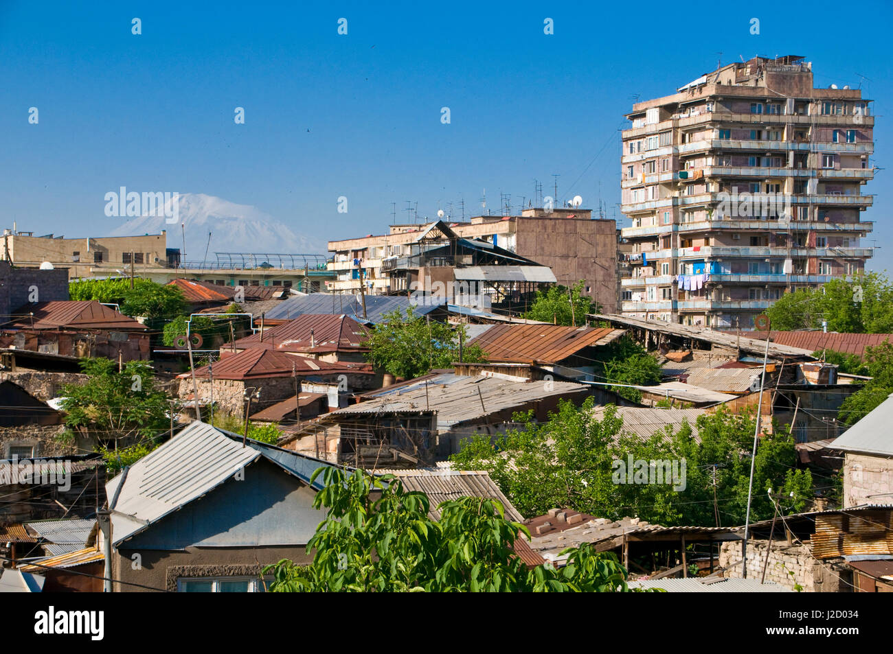 View over city Eriwan, mountain Ararat in background, Armenia Stock Photo