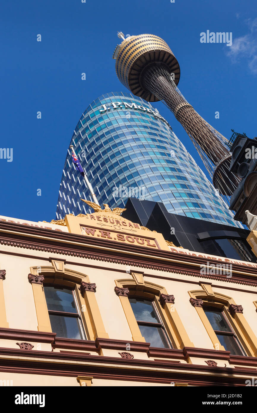 Australia, Sydney, W.H. Soul Building on Pitt Street Mall and Sydney Tower Stock Photo