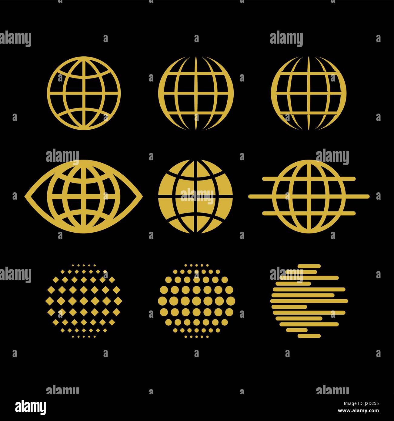 Big set of vector globes, collection of design elements for creating logos. Stock Vector