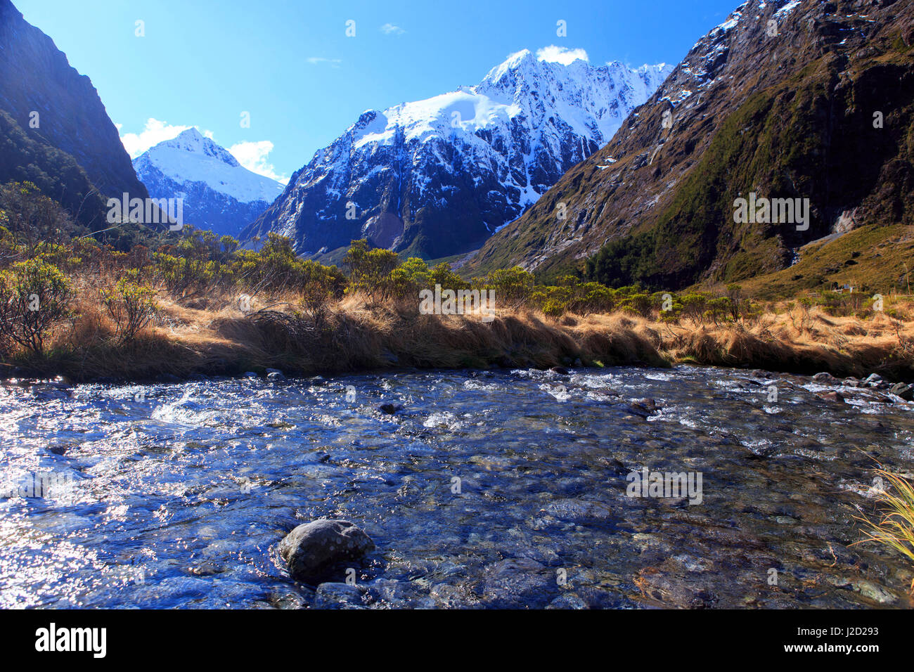 Expansive landscape on the road from Te Anau to Milford Sound, New