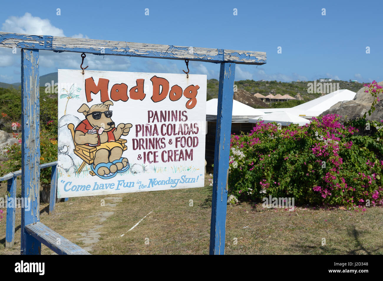 British Virgin Islands, Virgin Gorda. Mad Dog Restaurant sign (Large