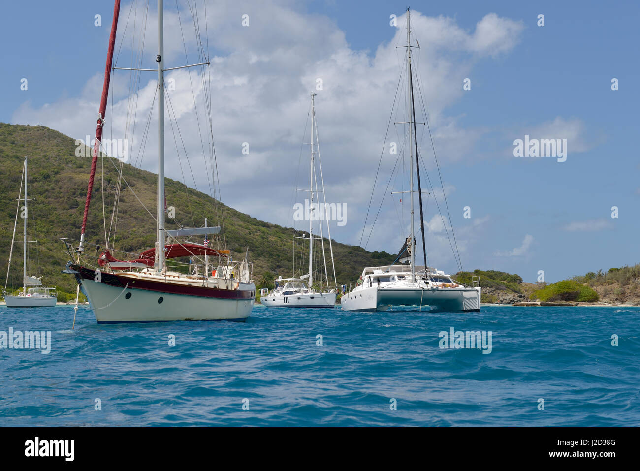 British Virgin Islands, Jost Van Dyke. Sailboats at anchor (Large format sizes available) Stock Photo