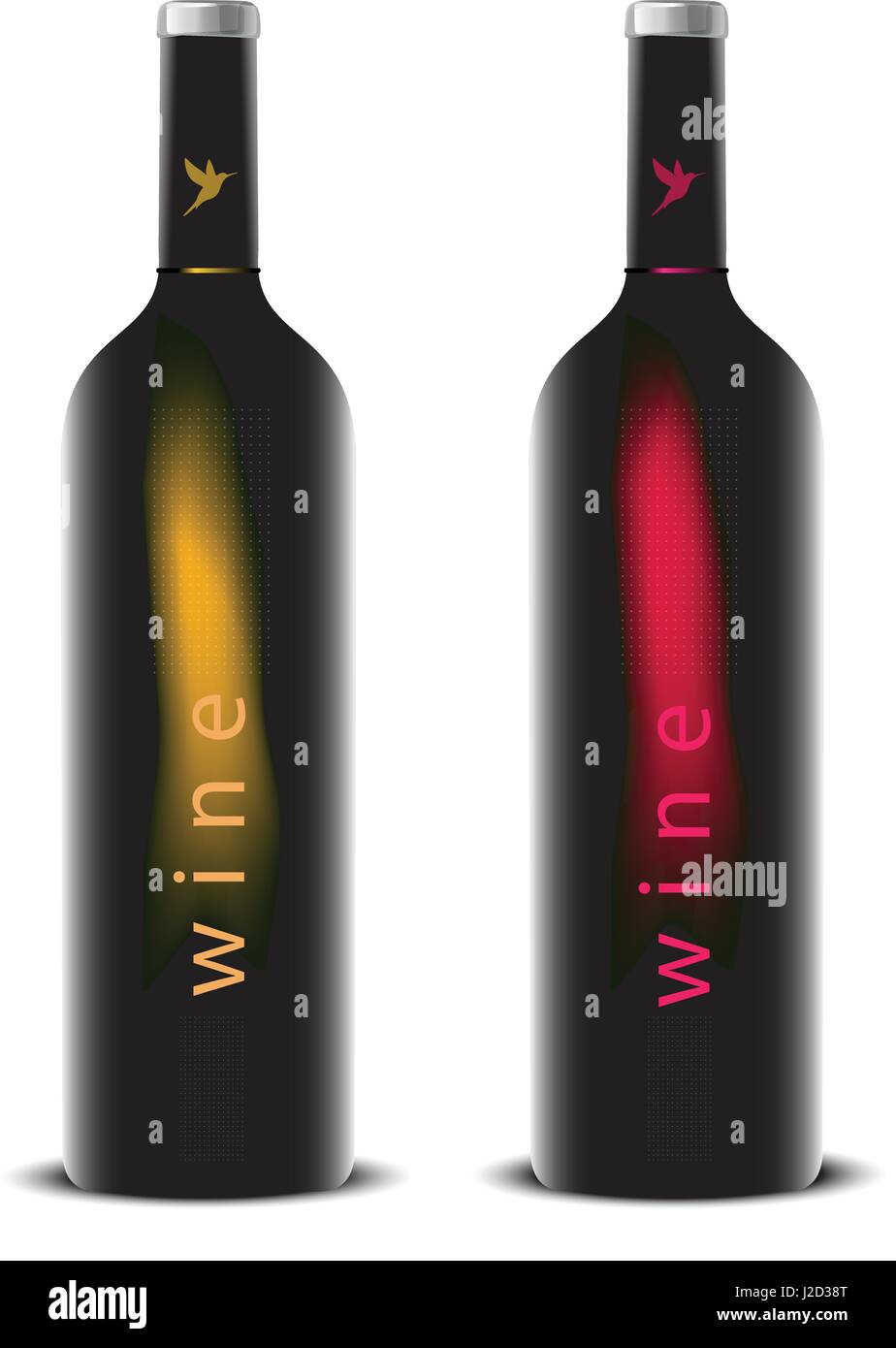Realistic wine bottle set. Isolated on white background. 3d glass ...