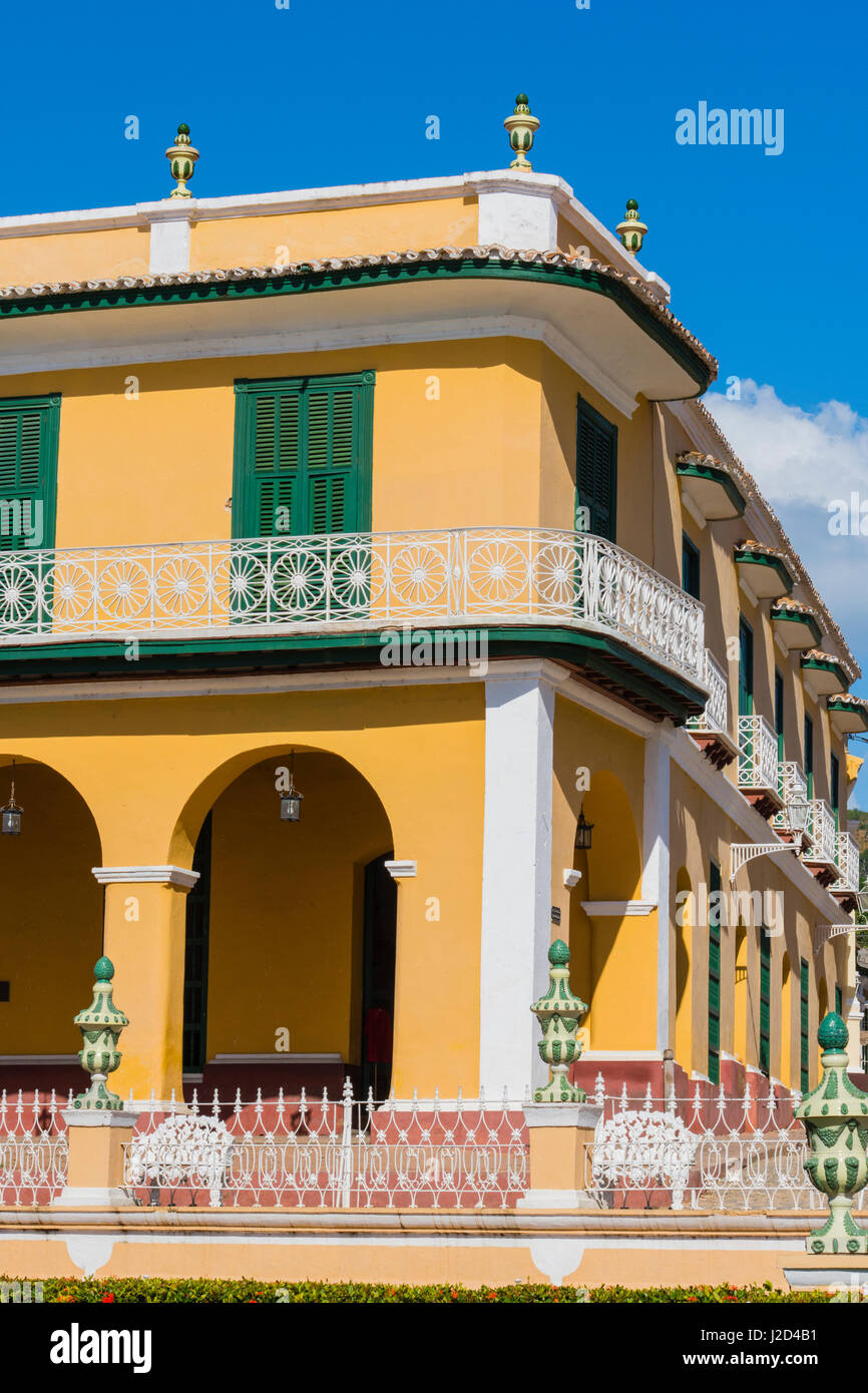 Cuba, Sancti Spiritus Province, Trinidad. Ornate buildings line the plaza. Stock Photo