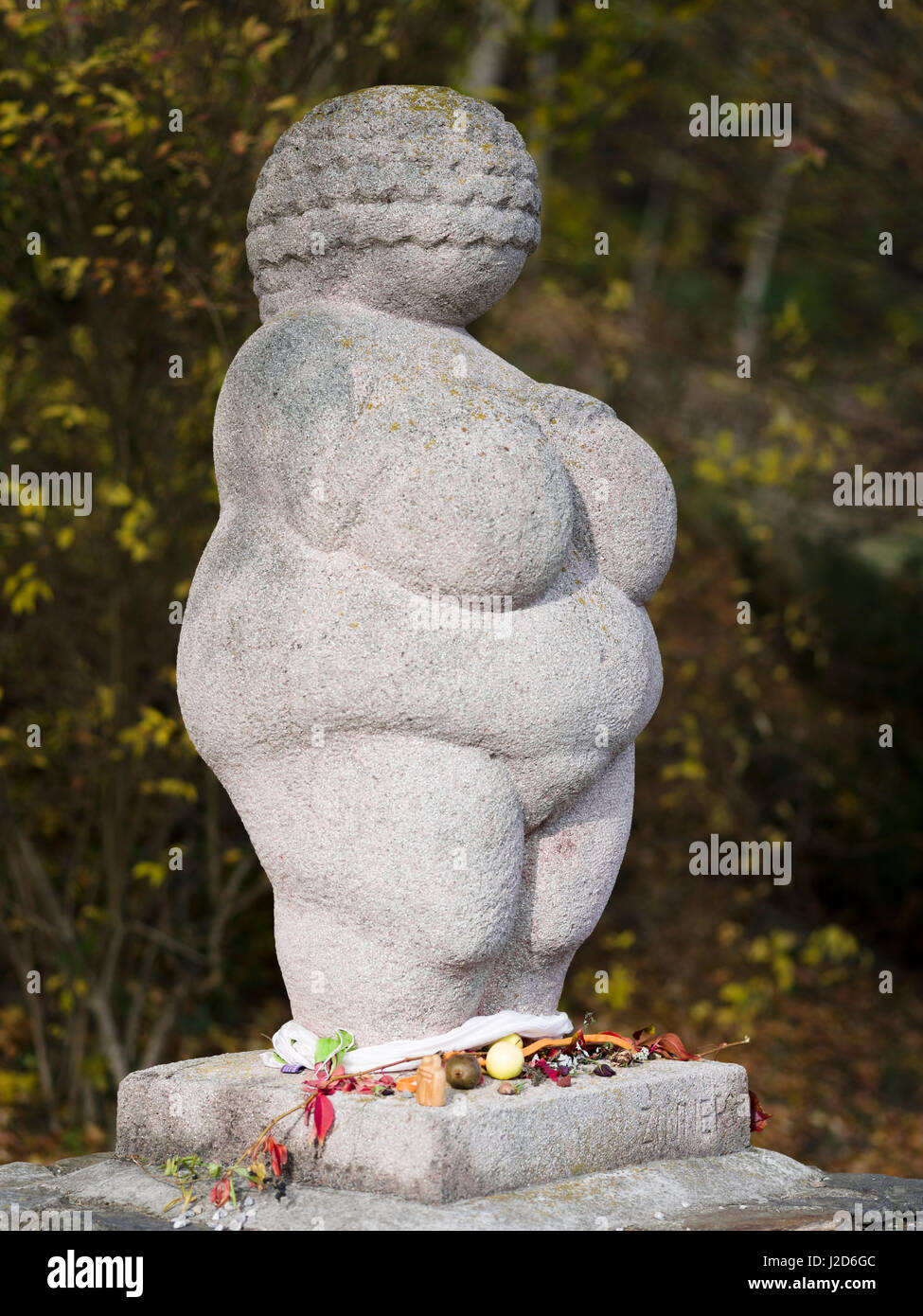 Place of discovery of the Venus von Willendorf (Woman of Willendorf) and a replica commemorating the find. The Wachau is a famous vineyard and listed as Wachau Cultural Landscape as UNESCO World Heritage. Austria (Large format sizes available) Stock Photo