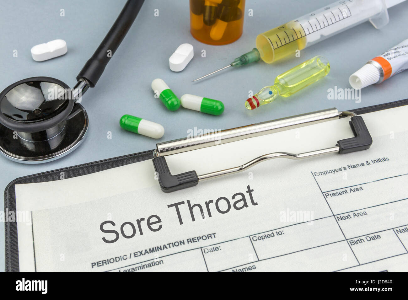 Sore Throat, medicines and syringes as concept of ordinary treatment